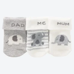 NKD Baby-Newborn-Frotteesocken mit Elefanten-Motiven, 3er-Pack
