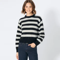 Damen NKD Damen-Chenille-Strickpullover mit Streifen-Design