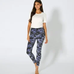 Damen NKD Damen-Homewear-Velvet-Leggings mit Blumen-Muster