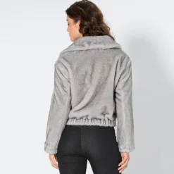 Damen NKD Damen-Kunstfell-Blouson mit Taschen
