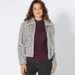 Damen NKD Damen-Kunstfell-Blouson mit Taschen