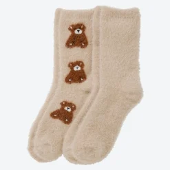 Damen NKD Damen-Kuschelsocken mit Teddy-Motiv, 2er-Pack