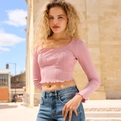 Damen NKD Damen-Langarmshirt mit Ajourmuster
