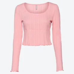 Damen NKD Damen-Langarmshirt mit Ajourmuster