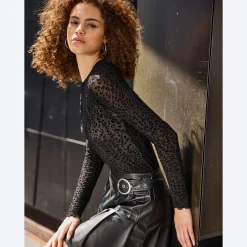 Damen NKD Damen-Langarmshirt mit Leo-Flock-Print