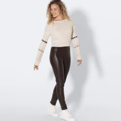 Damen NKD Damen-PU-Leggings mit Ziernaht