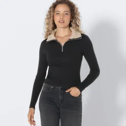 Damen NKD Damen-Pullover mit Kunstfell-Kragen