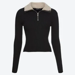Damen NKD Damen-Pullover mit Kunstfell-Kragen