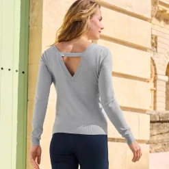 Damen NKD Damen-Pullover mit V-Ausschnitt am Rücken