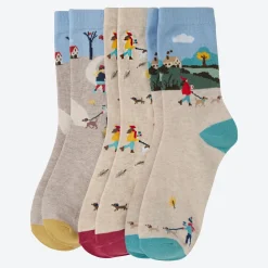 Damen NKD Damen-Socken mit Herbstlandschafts-Motiv, 3er-Pack
