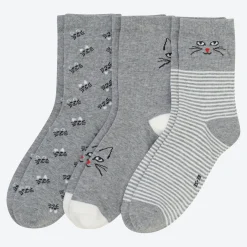 Damen NKD Damen-Socken mit Katzen-Motiven, 3er-Pack