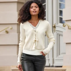 Damen NKD Damen-Strickjacke mit Bindebändern