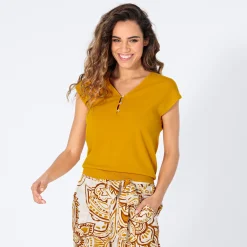 Damen NKD Damen-T-Shirt mit Knopfleiste