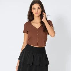 Damen NKD Damen-T-Shirt mit Knopfleiste