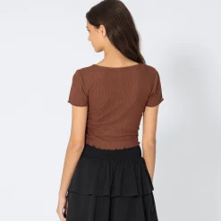 Damen NKD Damen-T-Shirt mit Knopfleiste