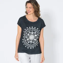 Damen NKD Damen-T-Shirt mit Oilwash-Effekt