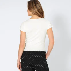 Damen NKD Damen-T-Shirt mit Spitze am Ausschnitt