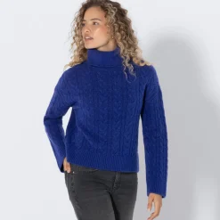 Damen NKD Damen-Zopfstrickpullover mit Rollkragen