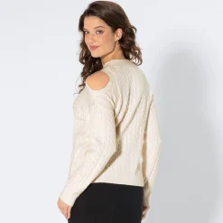 Damen NKD Damen-Zopfstrickpullover mit Cut-Outs