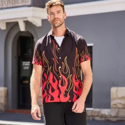 Herren NKD Herren-Kurzarmhemd mit Flammendruck