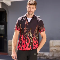Herren NKD Herren-Kurzarmhemd mit Flammendruck
