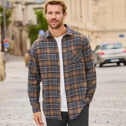 Herren NKD Herren-Langarm-Flanellhemd mit Kentkragen