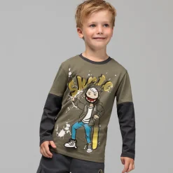 Kinder NKD Kinder-Jungen-Langarmshirt mit Frontaufdruck und Applikationen