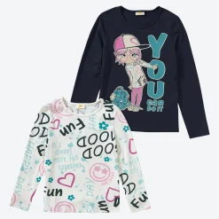 Kinder NKD Kinder-Mädchen-Langarmshirt mit hohem Baumwollanteil, 2er-Pack