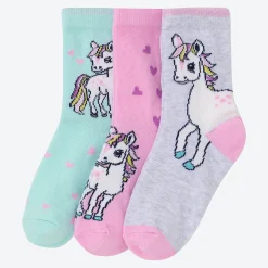 Kinder NKD Kinder-Mädchen-Socken mit Pony-Motiven, 3er-Pack