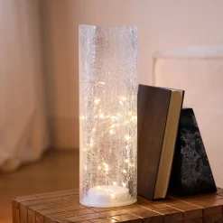 NKD LED-Glas-Zylinder in Crackle-Optik, ca. 10x10x30cm